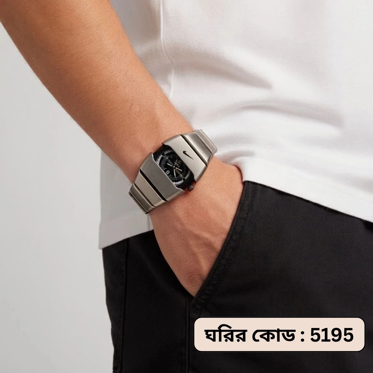 Premium Unisex Stylish Watch – Luxury Design - Nike Watch Model 9090 Full Silver Dial Black Or White -  এক পিস ব্যাটারি ফ্রি