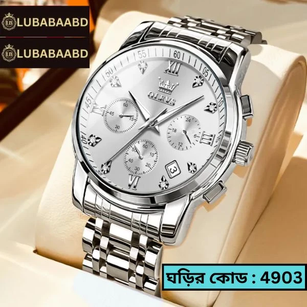 OLEVS MODEL 2858 Watch for Men Stainless Steel Watches - 2858 Full SILVER COOLER WATCH - MAN WATCH + এক পিস ব্যাটারি ফ্রি।