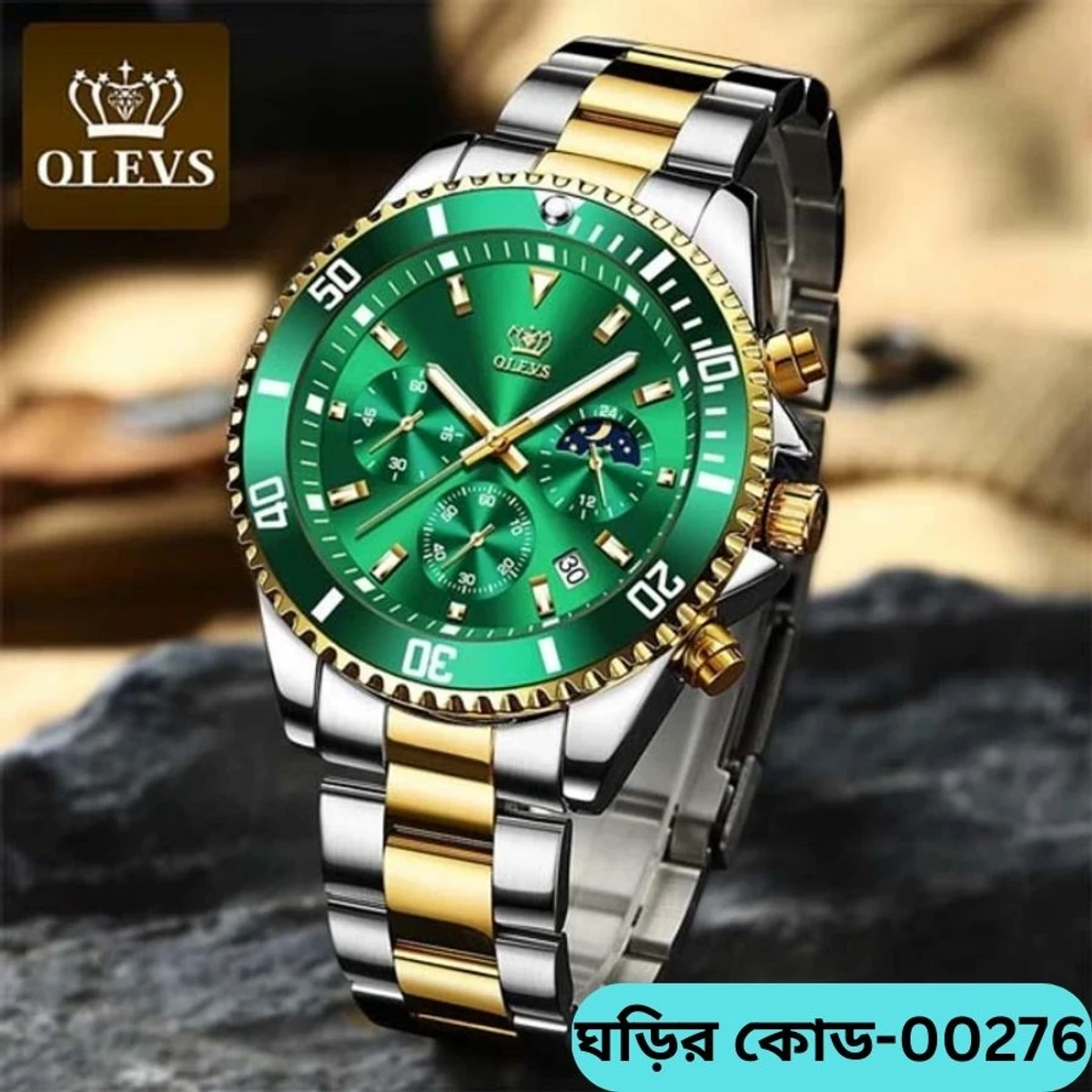 OLEVS MODEL 2870 WATCH FOR MEN LUXURY STAINLESS STEEL MEN QUARTZ WRISTWATCHES SPORTS WATERPROOF DIVE GREEN WRISTWATCH MEN’S WATCHES