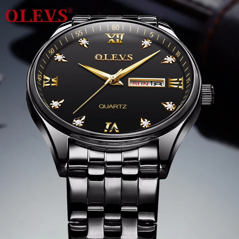 Olevs  Black Stainless Steel Analoge Wrist Watch For Men - Black