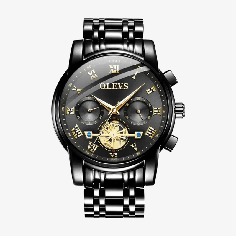 Olevs CODE 101 Black Stainless Steel Chronograph Wrist Watch For Men - Black