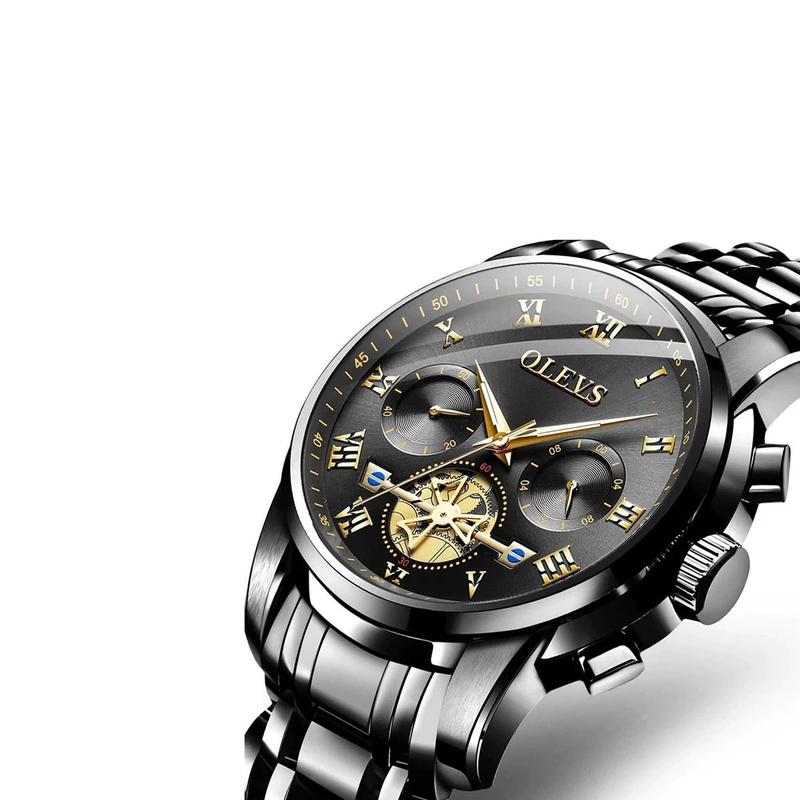 Olevs CODE 101 Black Stainless Steel Chronograph Wrist Watch For Men - Black
