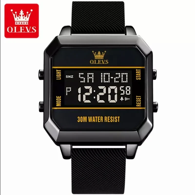 OLEVS Digital LED Luminous Fashion Cool Sports Chronograph Alarm Clock Watch - FULL BLACK