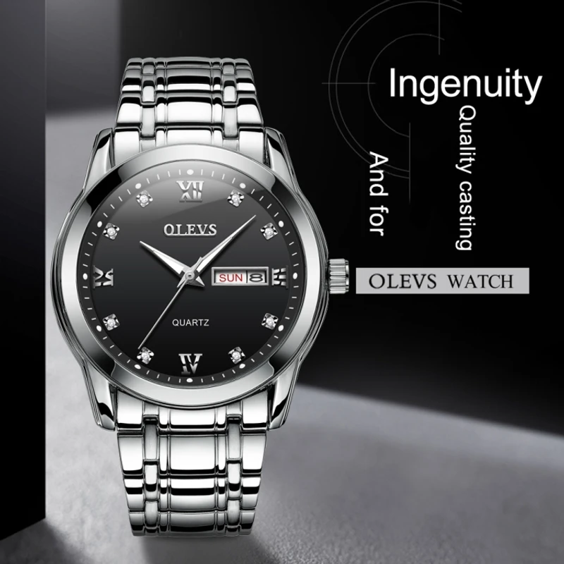Olevs  Stainless Steel Quartz Men'S Waterproof Luminous Watches