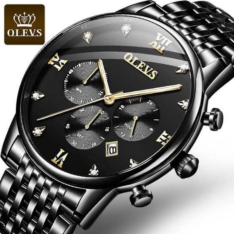 OLEVS STAINLESS STEEL QUARTZ MEN'S WATERPROOF LUMINOUS WATCHES