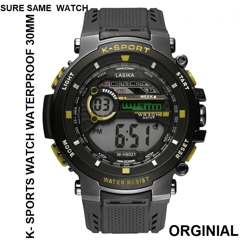 K- SPORTS MODEL-9021 Water Resistance/ Waterproof 30m Silicon Digital Watch for Men -YELLOW