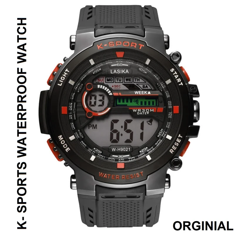 K- SPORTS MODEL-9021 WATER RESISTANCE/ WATERPROOF 30M SILICON DIGITAL WATCH FOR MEN-RED