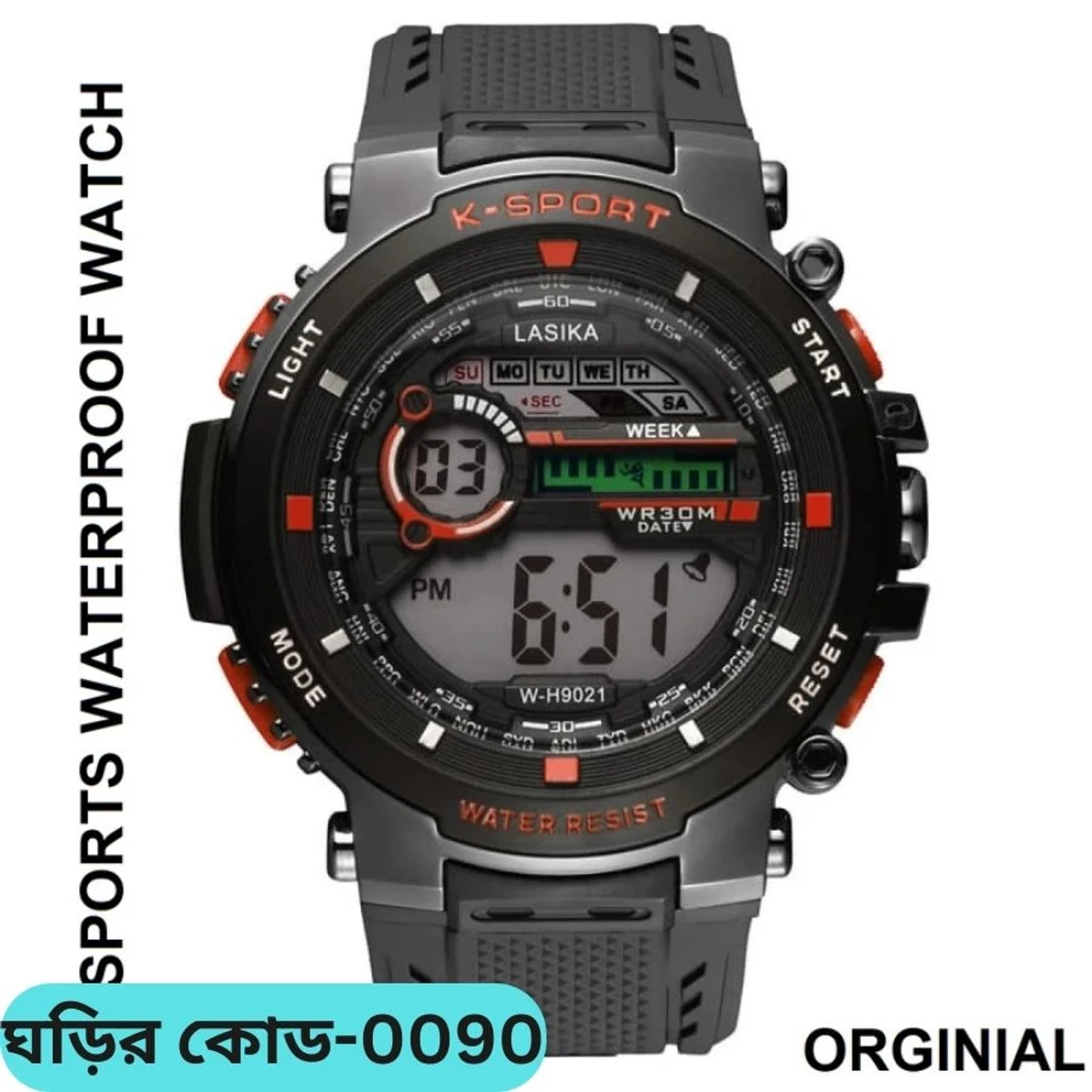 K- SPORTS MODEL-9021 WATER RESISTANCE/ WATERPROOF 30M SILICON DIGITAL WATCH FOR MEN-RED