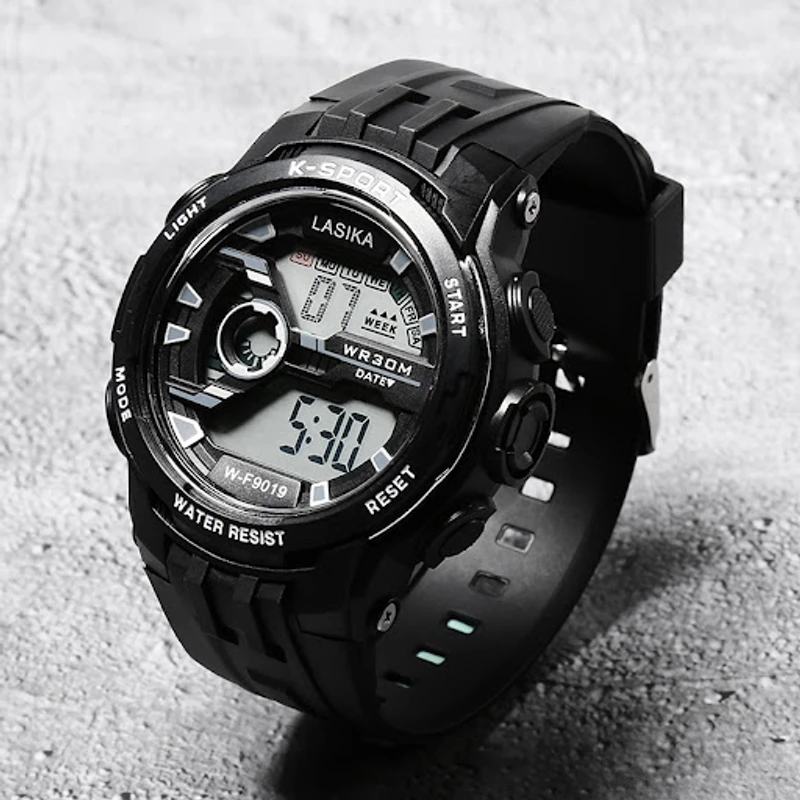 K- SPORTS LASIKA W-H9019 WATER RESISTANCE/ WATERPROOF 30M SILICON DIGITAL WATCH FOR MEN -BLACK