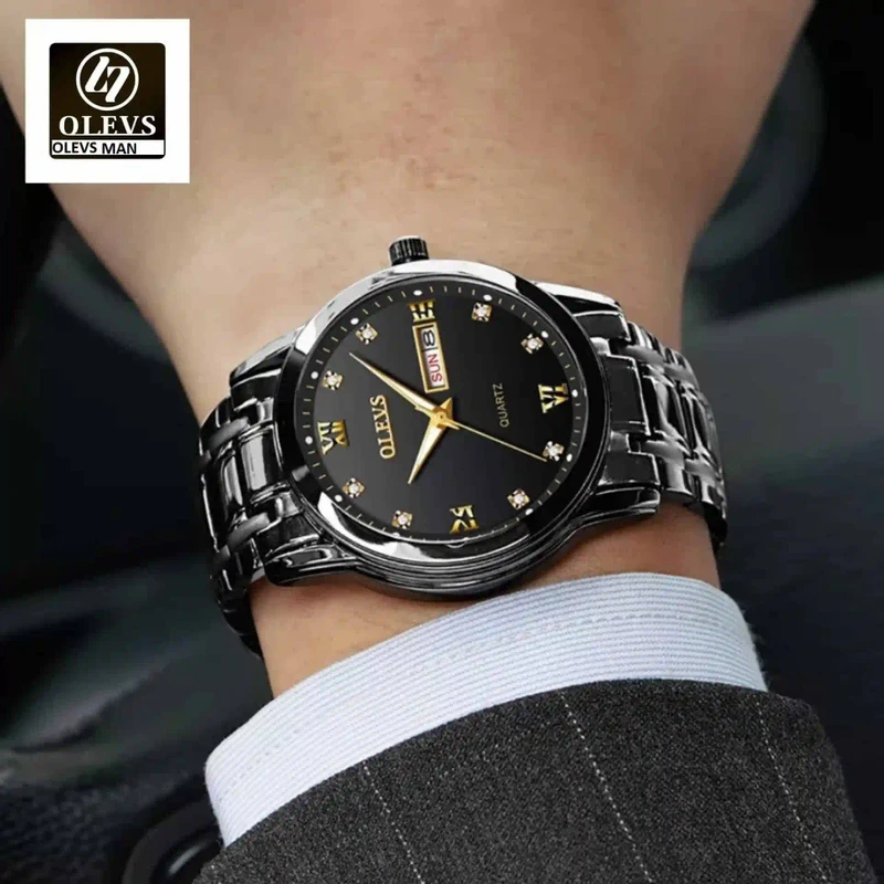 Olevs Model 8691 Black Stainless Steel Analoge Wrist Watch For Men – Black