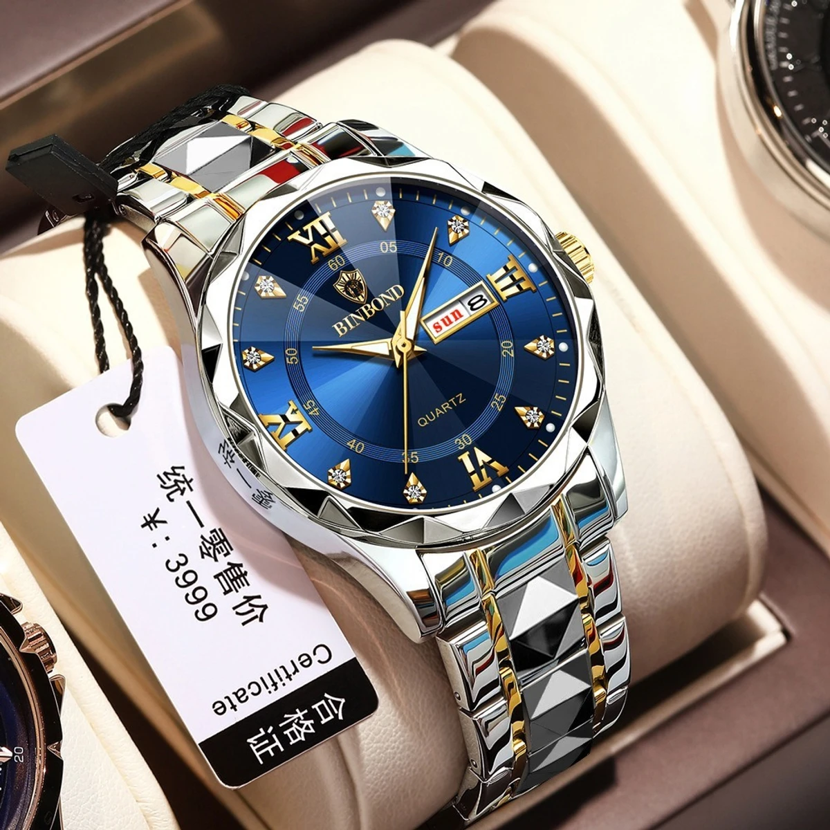 Luxury Binbond Dimon card Digain Stainless Steel Classic Waterproof Watch BINBON NEW DIMON CARD DIGAIN TOTON AR DIAL BLUE COOLER WATCH for Men