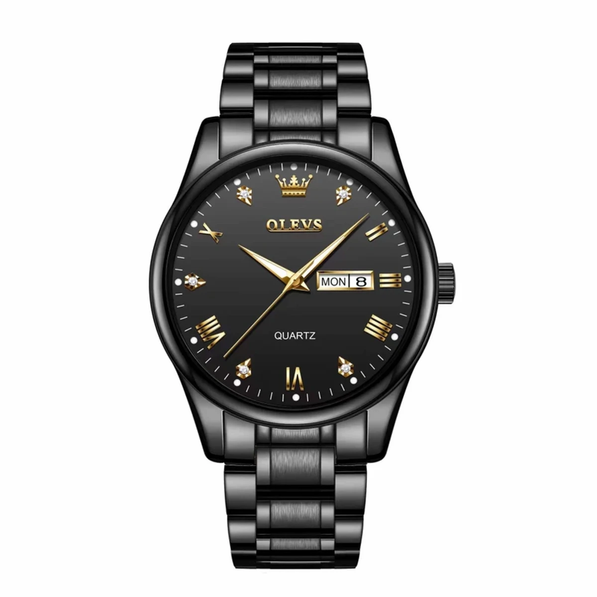Olevs Model 5563 Black Stainless Steel Analog Wrist Watch For Men - 5563 FULL Black COOLER WATCH MAN