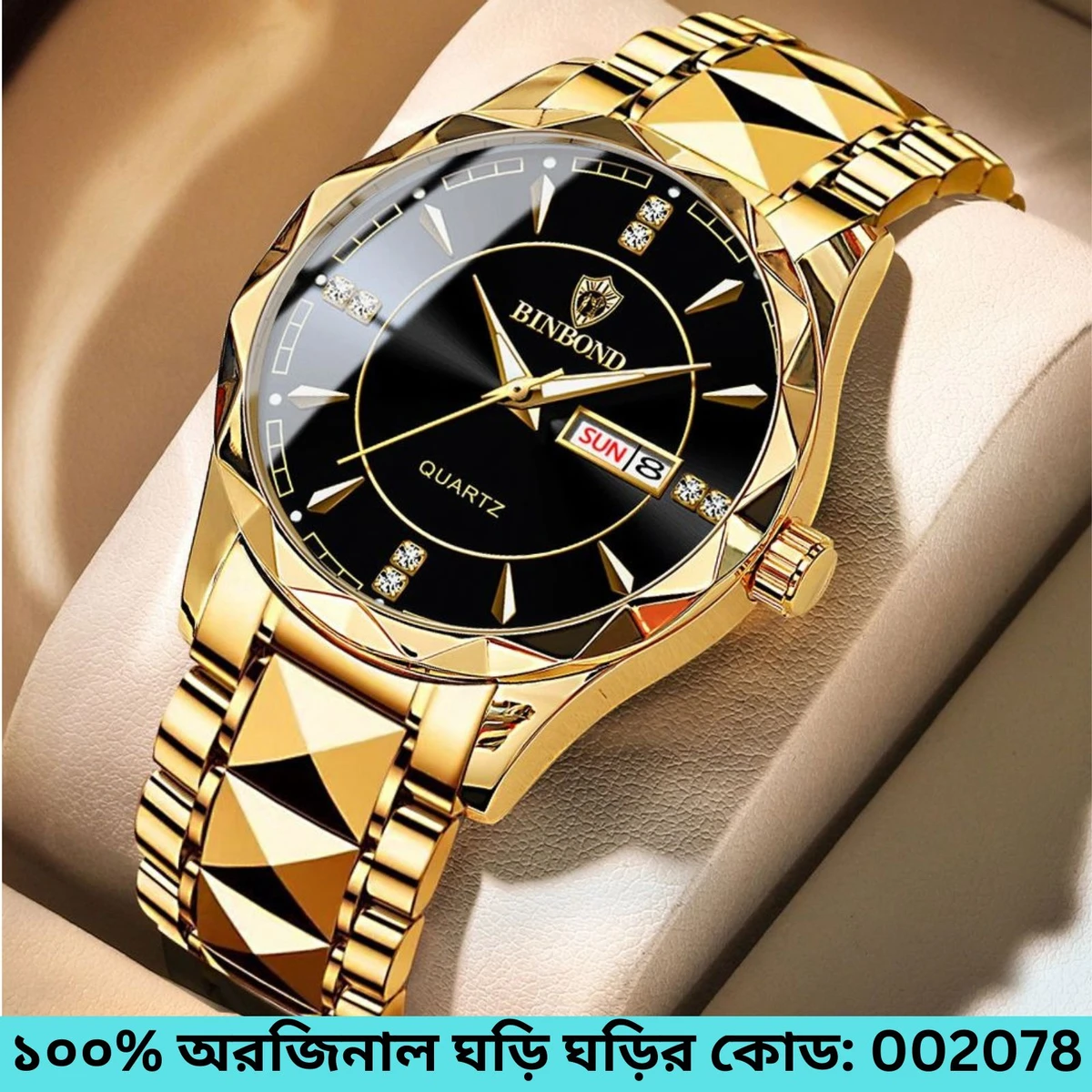 Luxury Binbond Stainless Steel Classic Waterproof Watch for Men