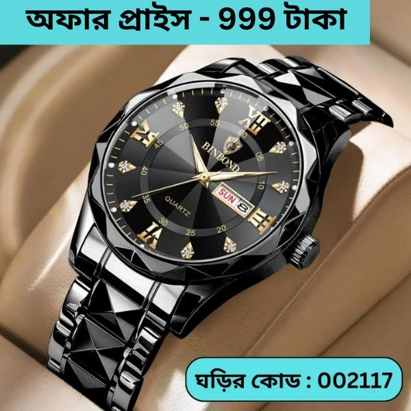 Luxury Binbond Dimon card Digain Stainless Steel Classic Waterproof Watch for Men -  BINBOND NEW DIMOND CARD DIGAIN FULL BLACK COOLER WATCH MAN