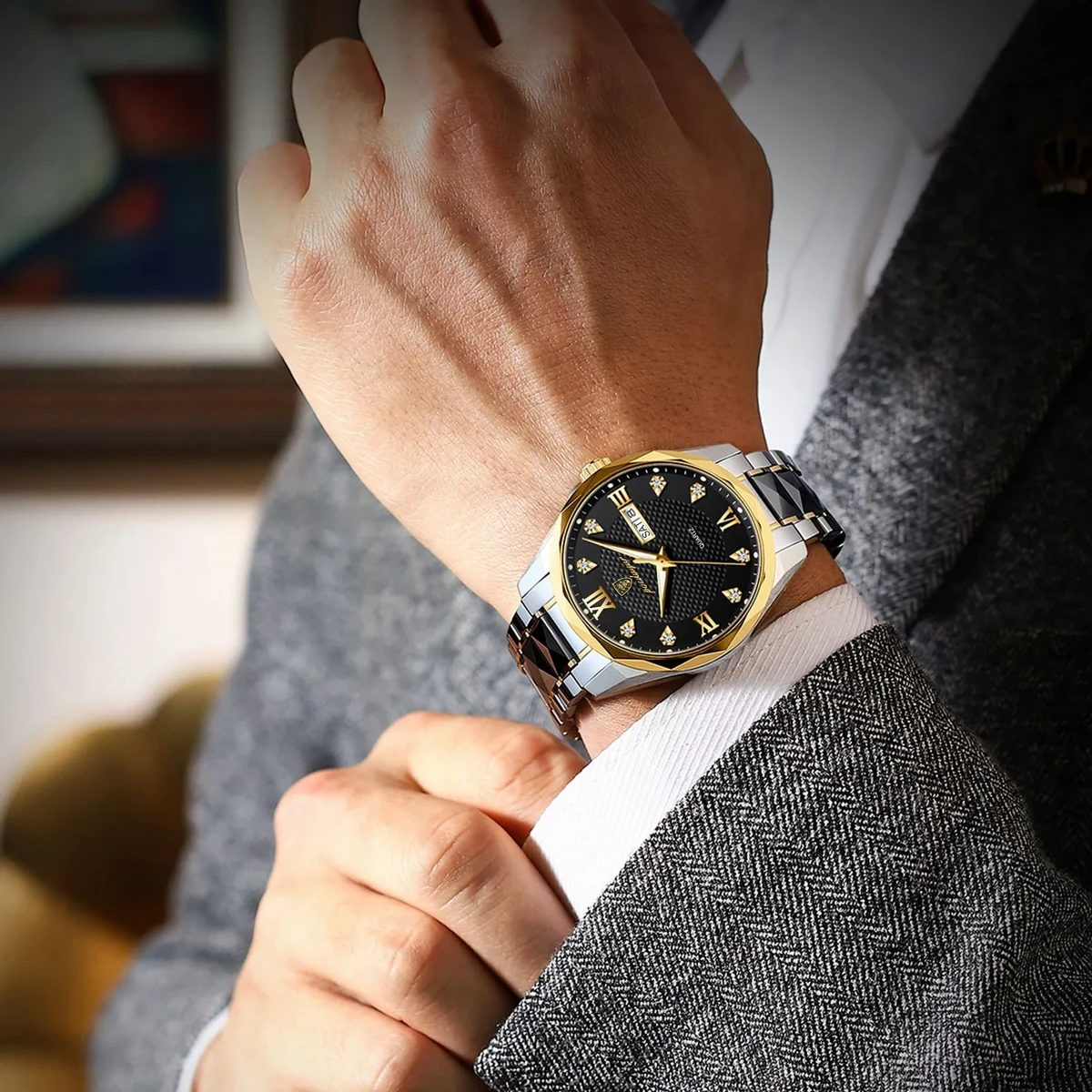 POEDAGAR Luxury Watches for Man Waterproof Luminous Galendar Dial High Fashion Quartz Wristwatch Model Number：POEDAGAR  MODEL 998 Toton AR DIAL  black cooler WATCH