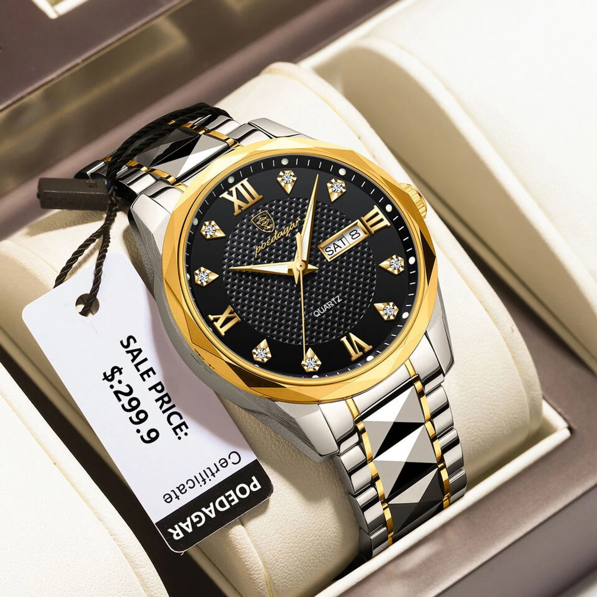 POEDAGAR Luxury Watches for Man Waterproof Luminous Galendar Dial High Fashion Quartz Wristwatch Model Number：POEDAGAR  MODEL 998 Toton AR DIAL  black cooler WATCH