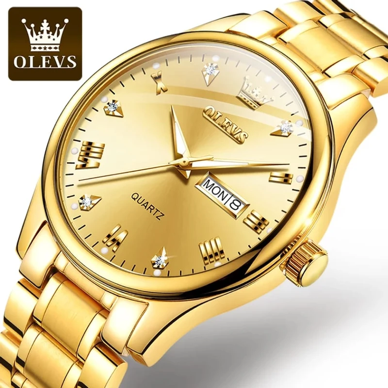 OLEVS MODEL 5563   Classic Quartz Waterproof Watch Popular Casual Men Watch Date Clock MAN 5563 MODEL FULL GOLDEN COOLER WATCH