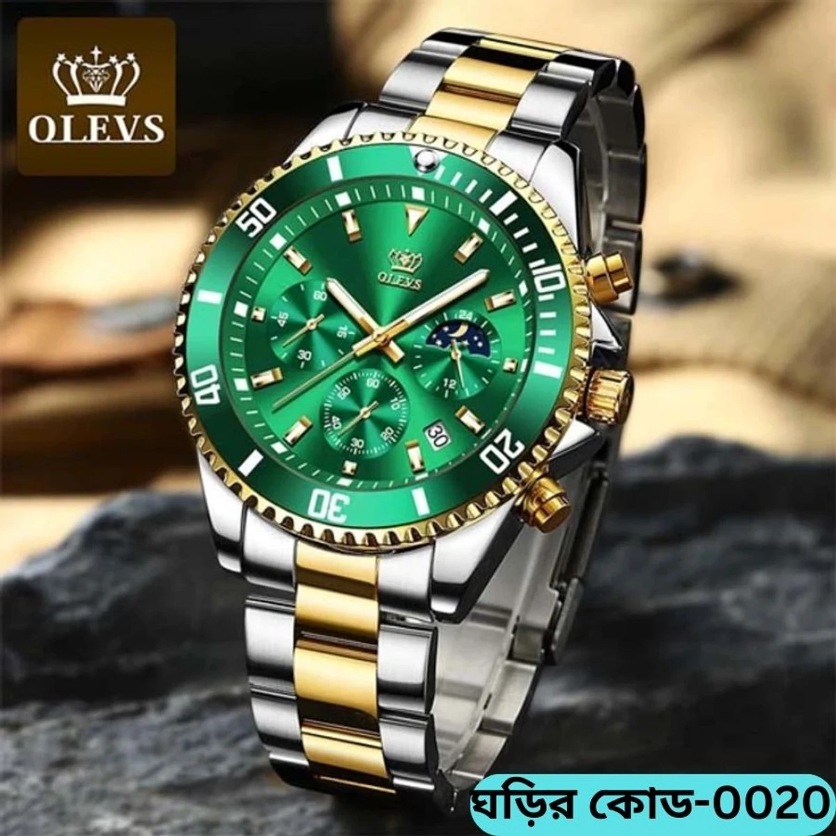 OLEVS Model 2870 Watch for Men Luxury Stainless Steel Men Quartz Wristwatches Sports Waterproof Dive Green Wristwatch Men’s Watches