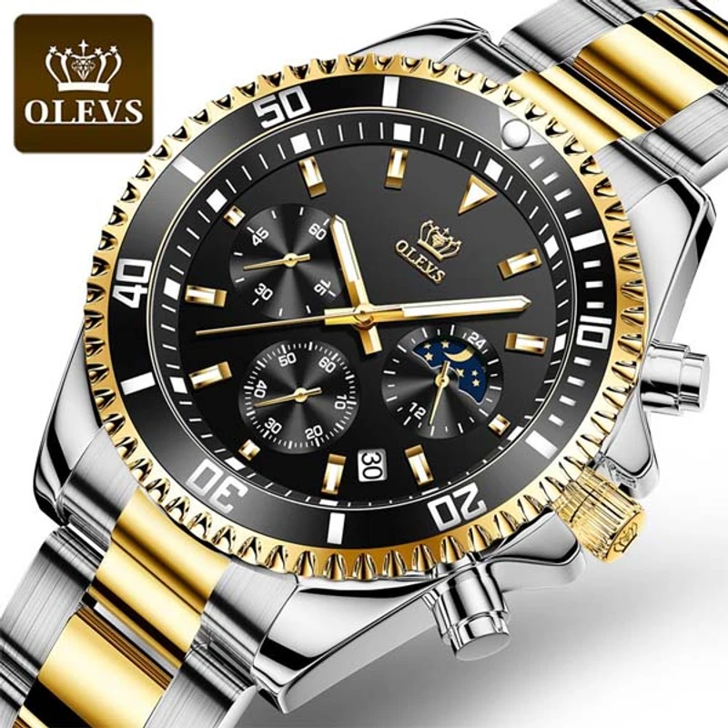 OLEVS Model 2870 Watch for Men Luxury Stainless Steel Men Quartz Wristwatches Sports Waterproof Dive Green Wristwatch Men’s Watches