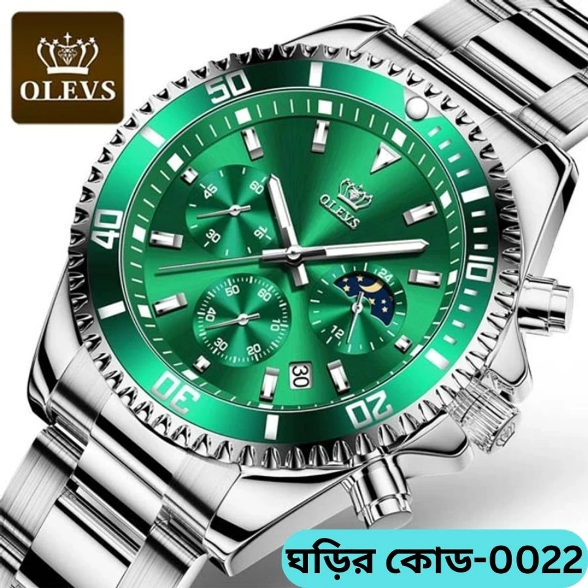 OLEVS Model 2870 Watch for Men Luxury Stainless Steel Men Quartz Wristwatches Sports Waterproof Dive Green Wristwatch Men’s Watches