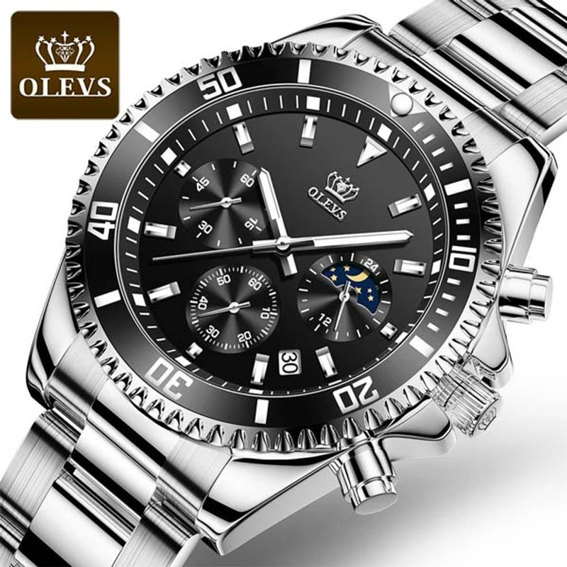 OLEVS Model 2870 Watch for Men Luxury Stainless Steel Men Quartz Wristwatches Sports Waterproof Dive Green Wristwatch Men’s Watches