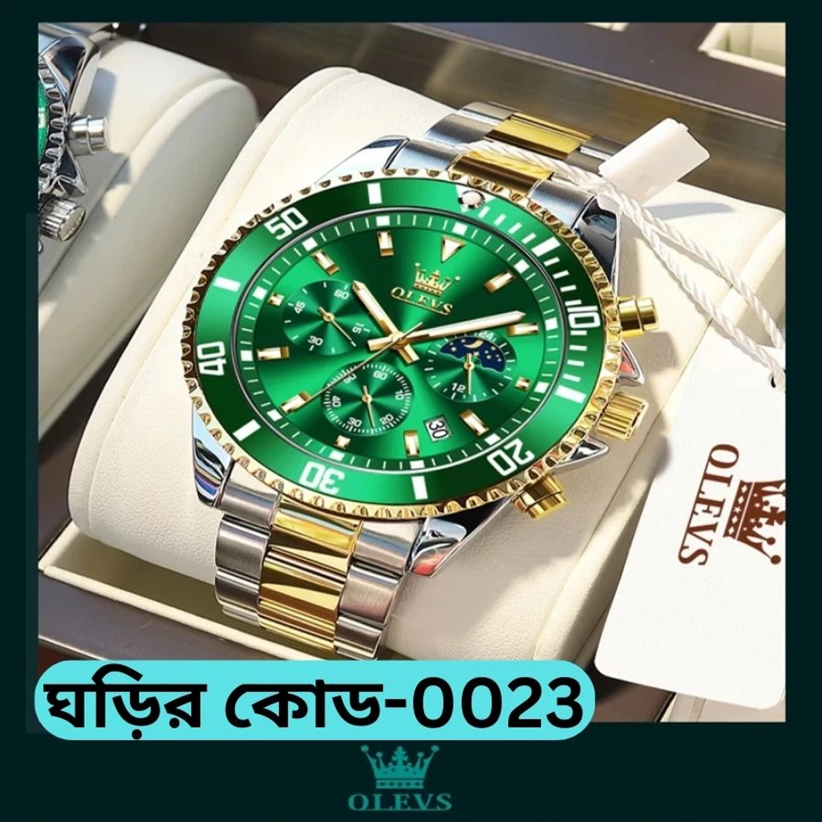 OLEVS Model 2870 Watch for Men Luxury Stainless Steel Men Quartz Wristwatches Sports Waterproof Dive Green Wristwatch Men’s Watches