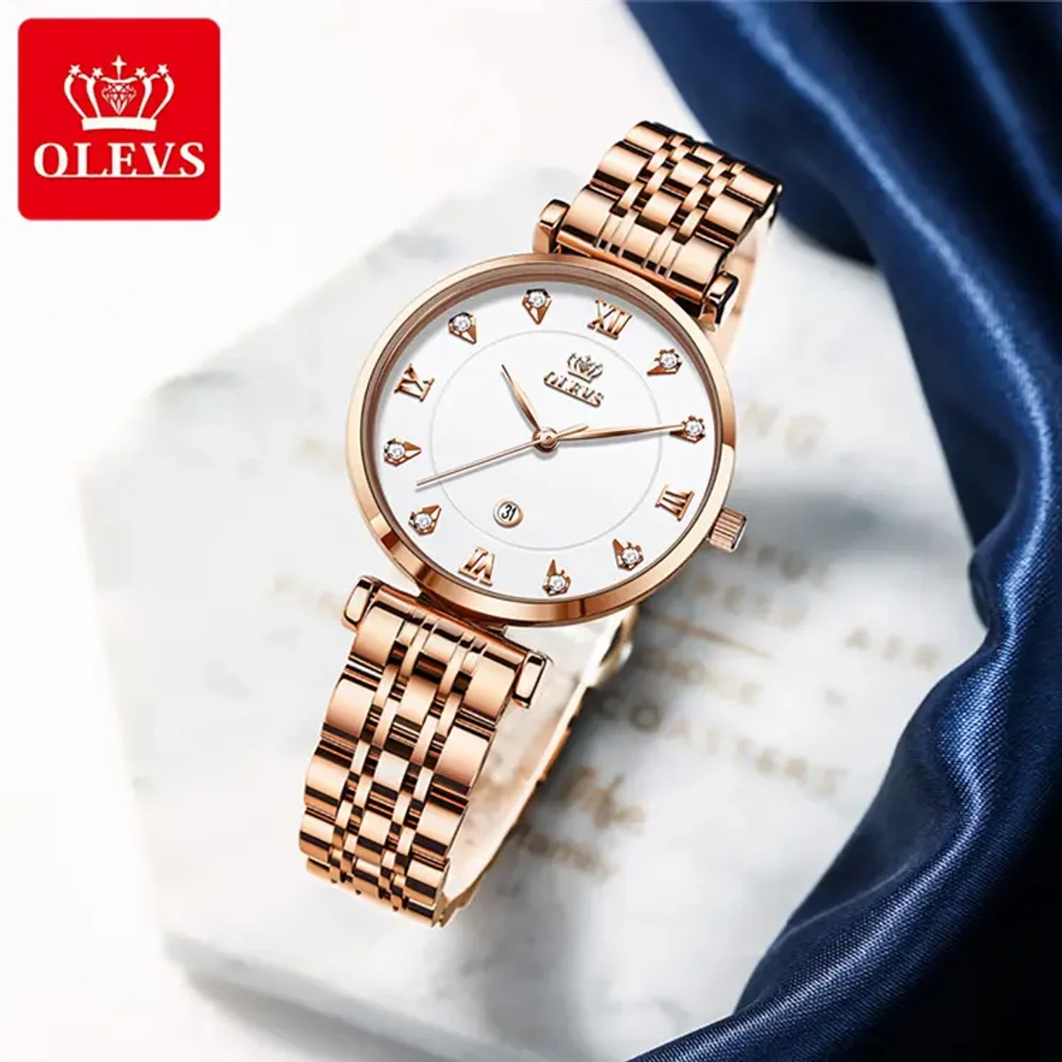 OLEVS WATCH MODEL 5866 Stainless Steel Analoge Wrist Watch For Women Olevs Model 5866 Golden Chain Dial whitw Watch