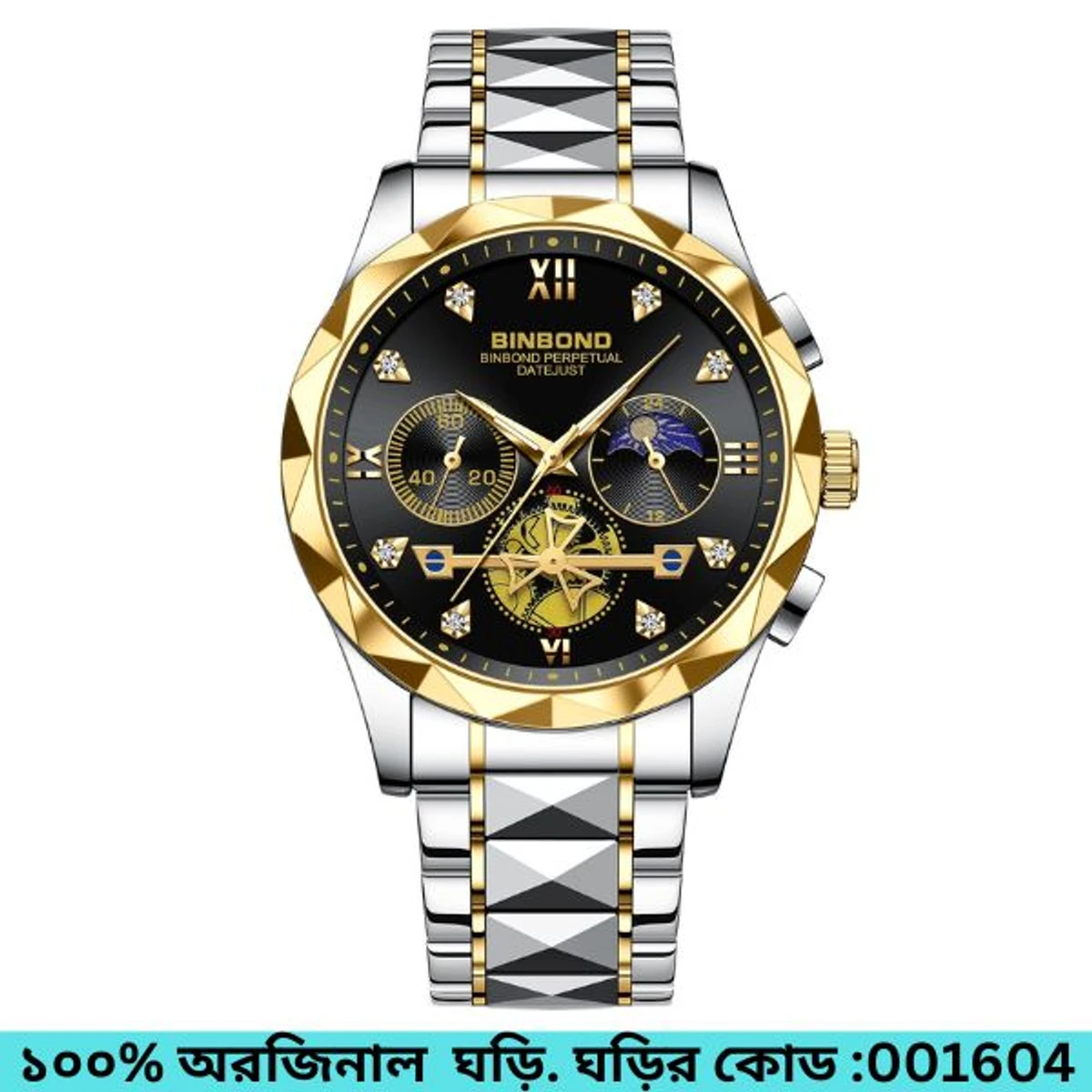 2023 New Luxury Binbond Brand Men's Luminous Watches Stainless Steel Waterproof -  BINBOND  Chronograph watch - Toton  ar Dial Black  COOLER  WATCH FOR MAN