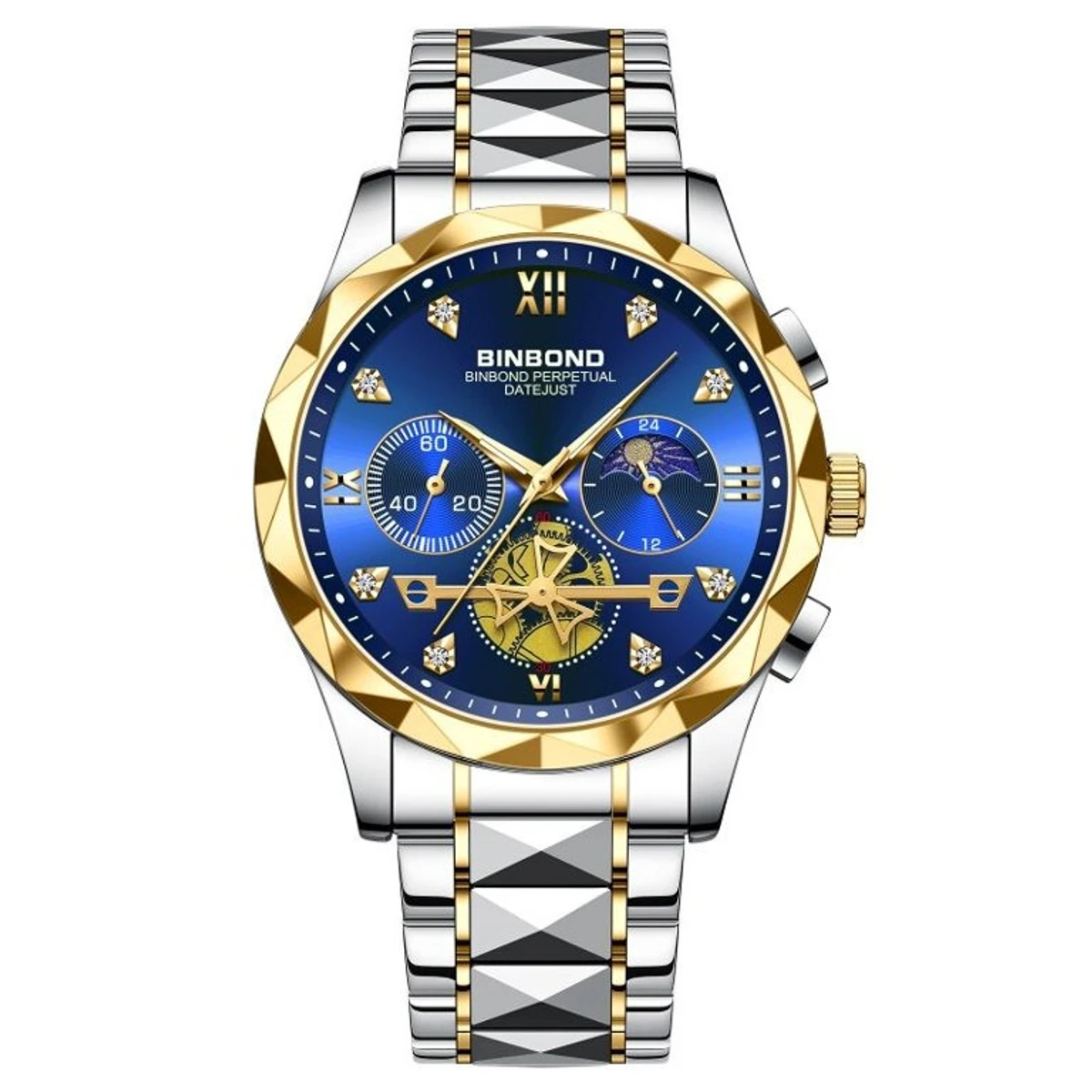 2023 New Luxury Binbond Brand Men's Luminous Watches Stainless Steel Waterproof - BINBOND Chronograph watch - Toton ar dial blue COOLER FOR MAN