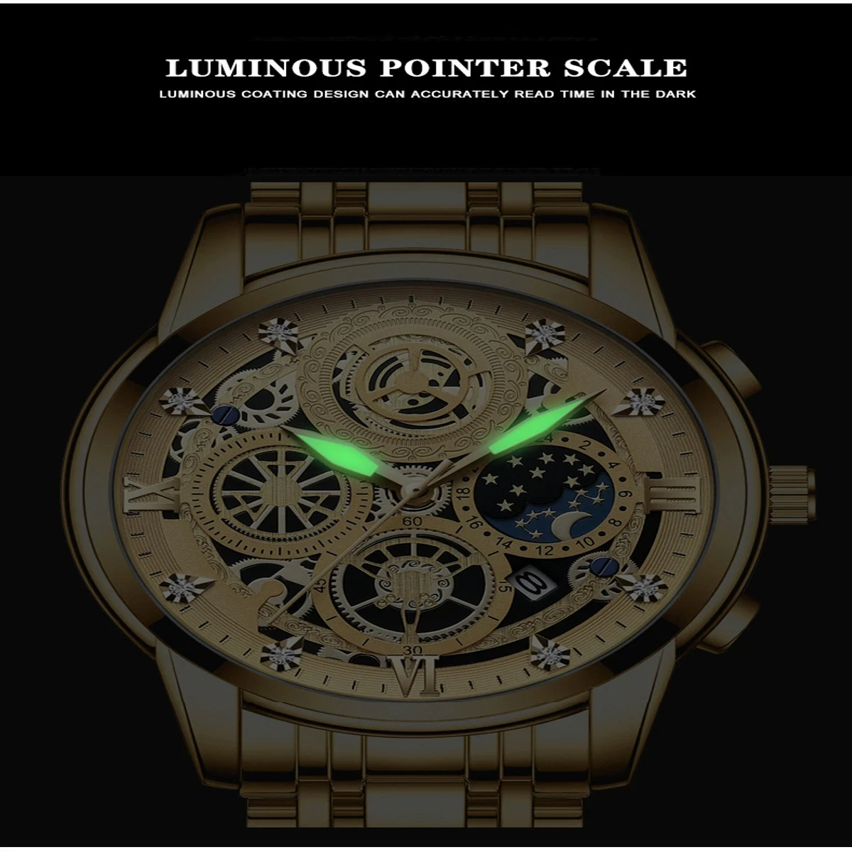 Binbond Non Automatic Design Mechanical Watch 3 CHABI FULL GOLDEN COOLER WATCH  for Men