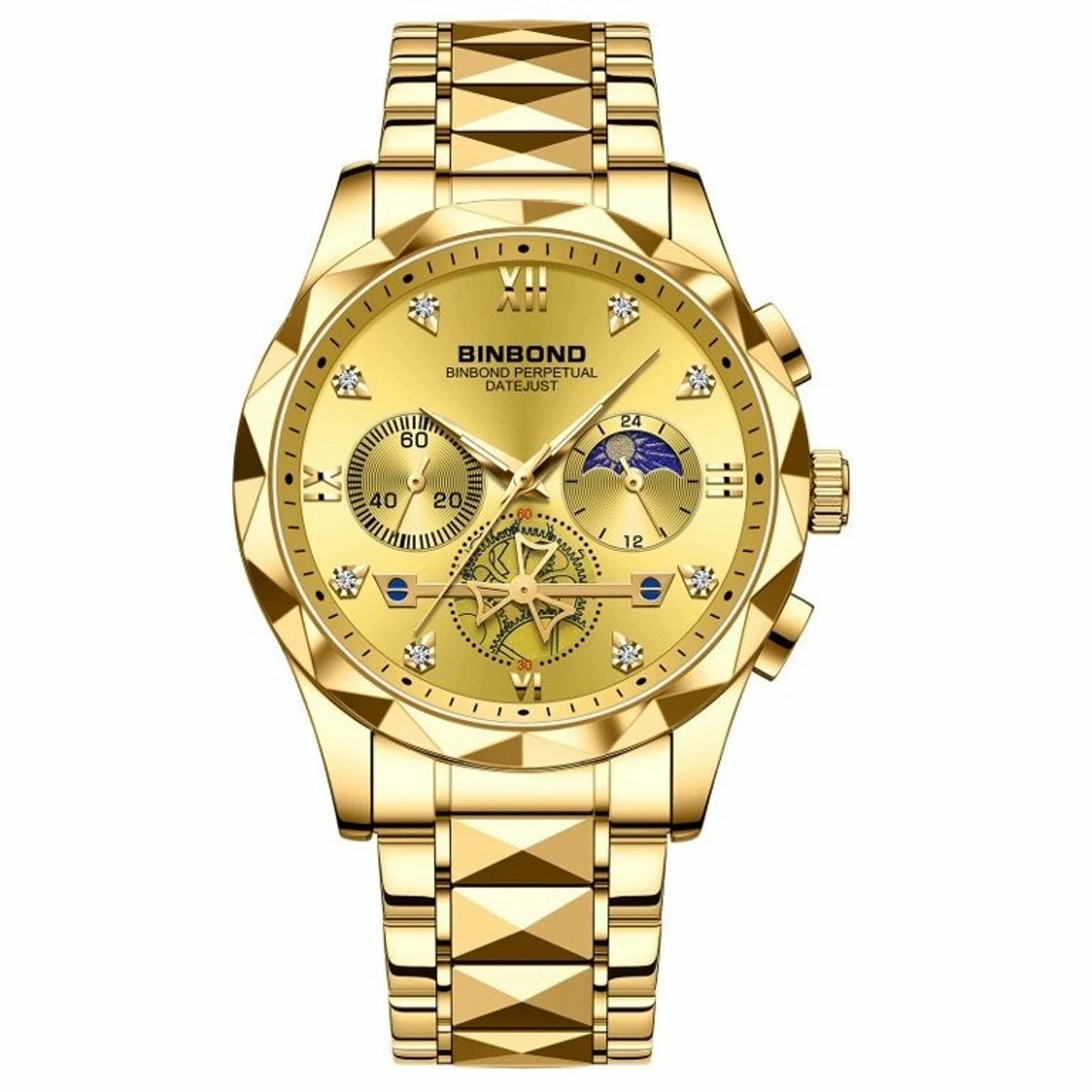 New Luxury Binbond Brand Men's Luminous Watches Stainless Steel Waterproof - BINBOND Chronograph watch - Full Golden FOR MAN