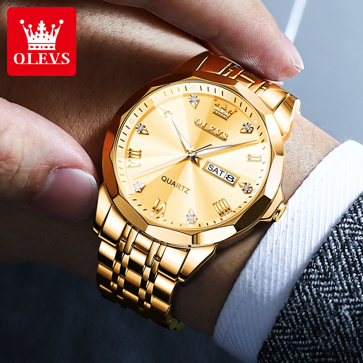 2023 New Luxury OLEVS MODEL 9931 Watch for Men Stainless Steel Waterproof Watches - 9931 FULL GOLDEN