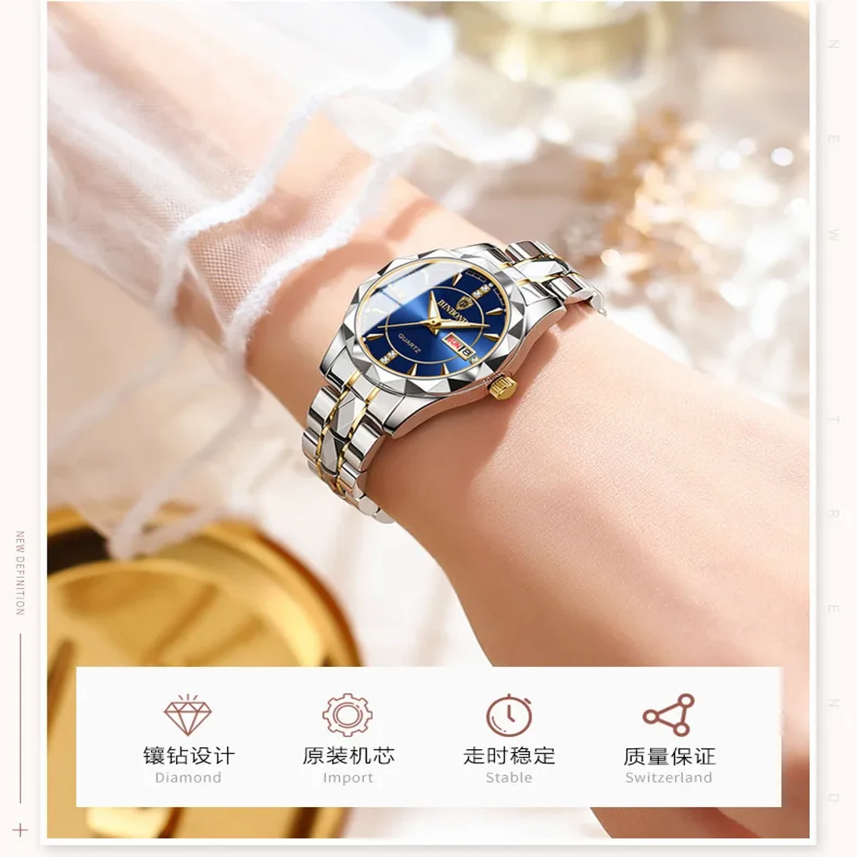 Luxury Binbond Stainless Steel Classic Waterproof Watch