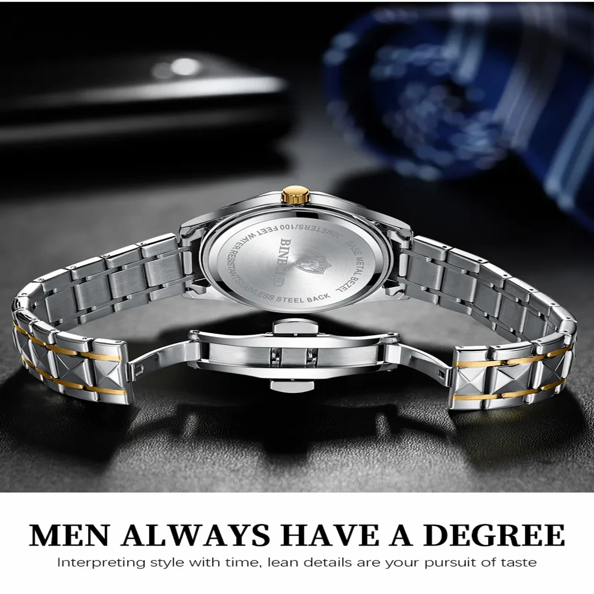 COMBO WATCH 2PS 2023 New Luxury BINBOND Watch for Men Stainless Steel Waterproof Watches UNISEX