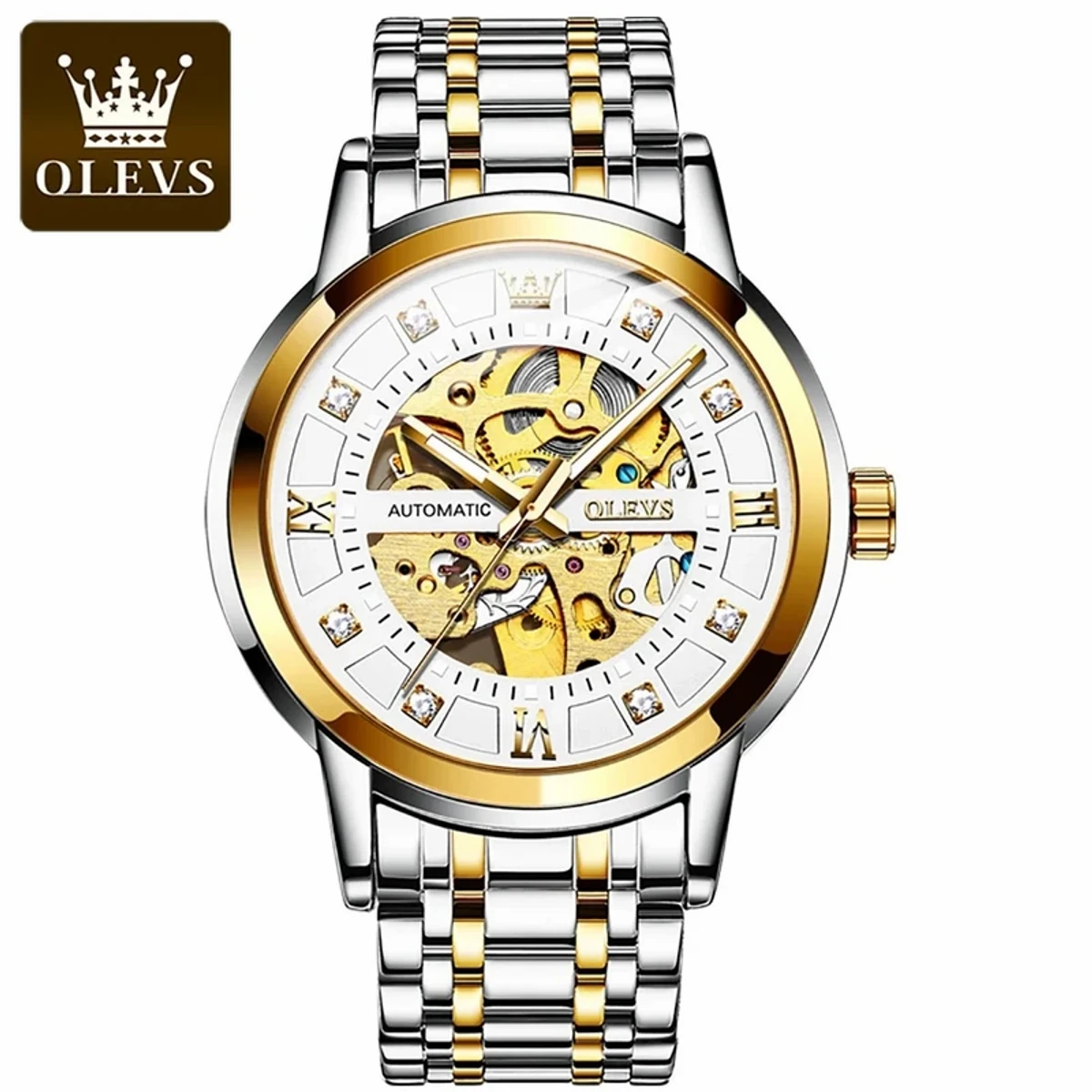 OLEVS MODEL 9901 MEN’S WATCH AUTOMATIC BUSINESS FASHION WATERPROOF MECHANICAL LUMINOUS STAINLESS STEEL WATCH FOR MEN -  TOTON AR DIAL WHITE COOLER WATCH
