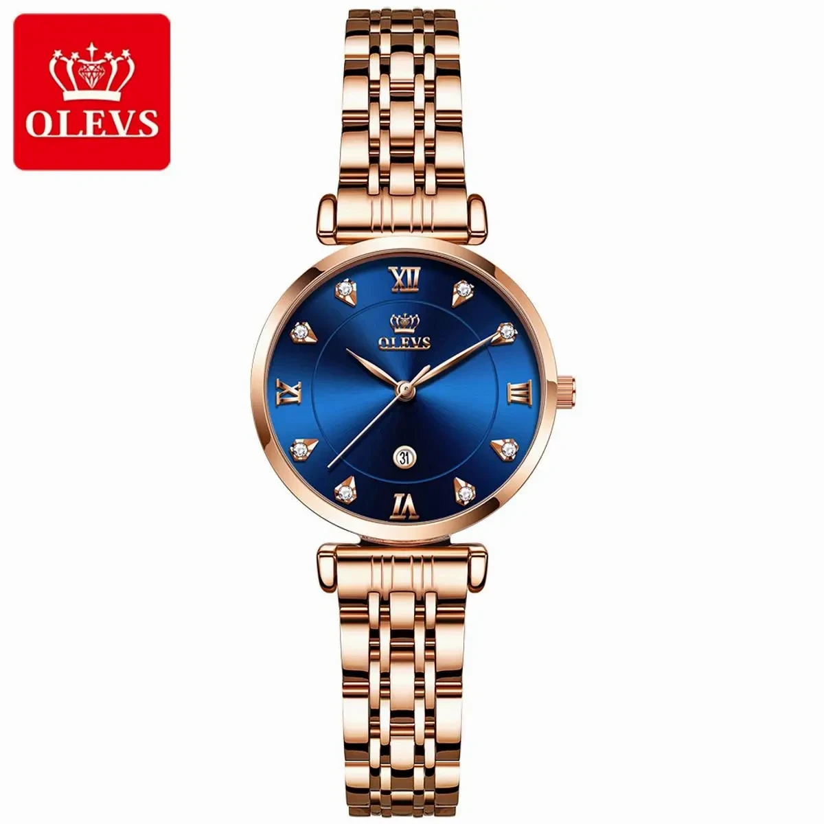 OLEVS WATCH MODEL 5866  Stainless Steel Analoge Wrist Watch For Women Olevs Model 5866  Golden Chain Dial Blue Watch