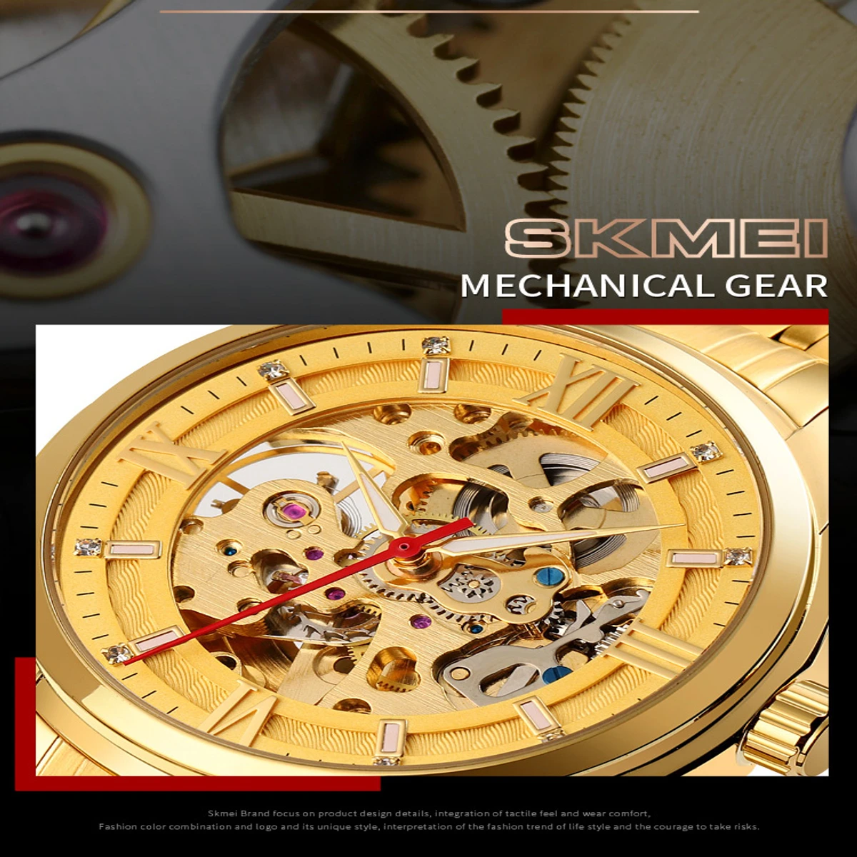 Luxury  Skmei Model 9222 Luxury Design Automatic Mechanical Waterproof for Men- Golden