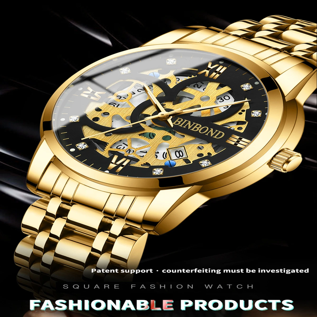 Luxury Binbond Non Automatic Design Mechanical Waterproof Watch for Men