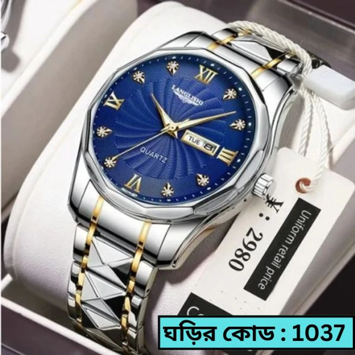 LUXUREY  LANGLISHI  CODE: 2023  PREMIUM Fashion Men Wristwatch (1Year Warranty)  WHITE OR BLUE