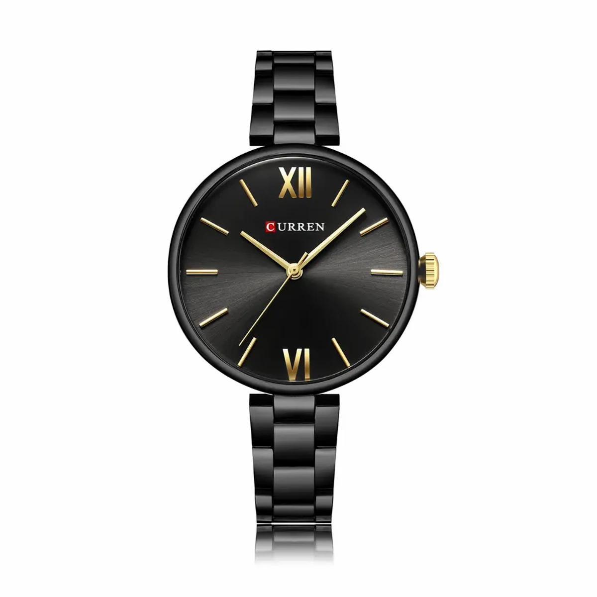 Luxury Women Curren Model 9017 Golden Mesh Stainless Steel Analog Watch For Women- Full Black