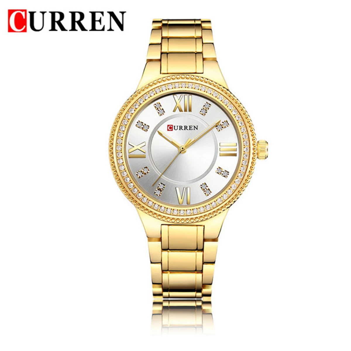 Luxury Women Curren Model 9004  Golden Mesh Stainless Steel Analog Watch For Women