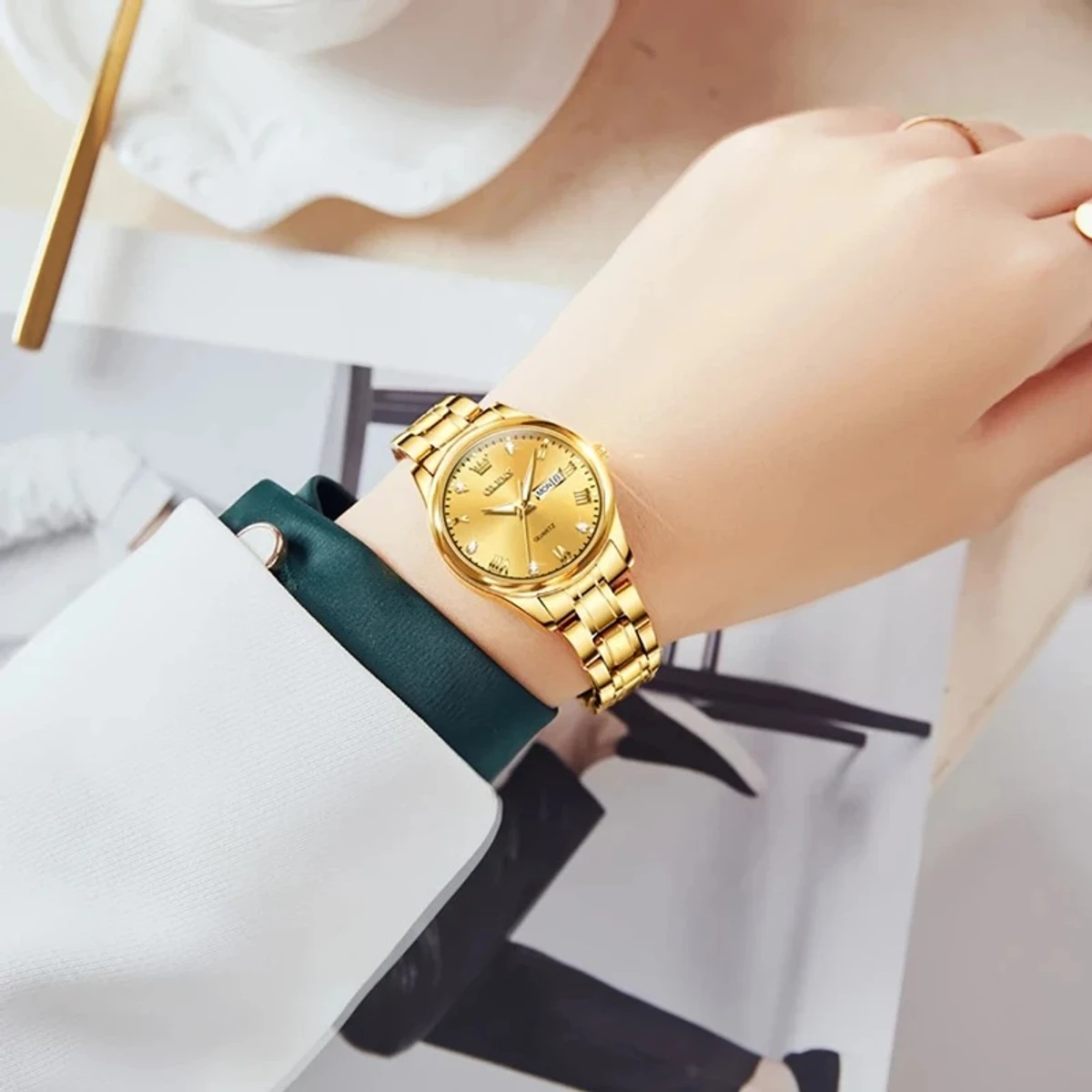 OLEVS 5563L Quartz wrist watch High Quality waterproof watch for Women Olevs Model 5563 Full Golden cooler watch