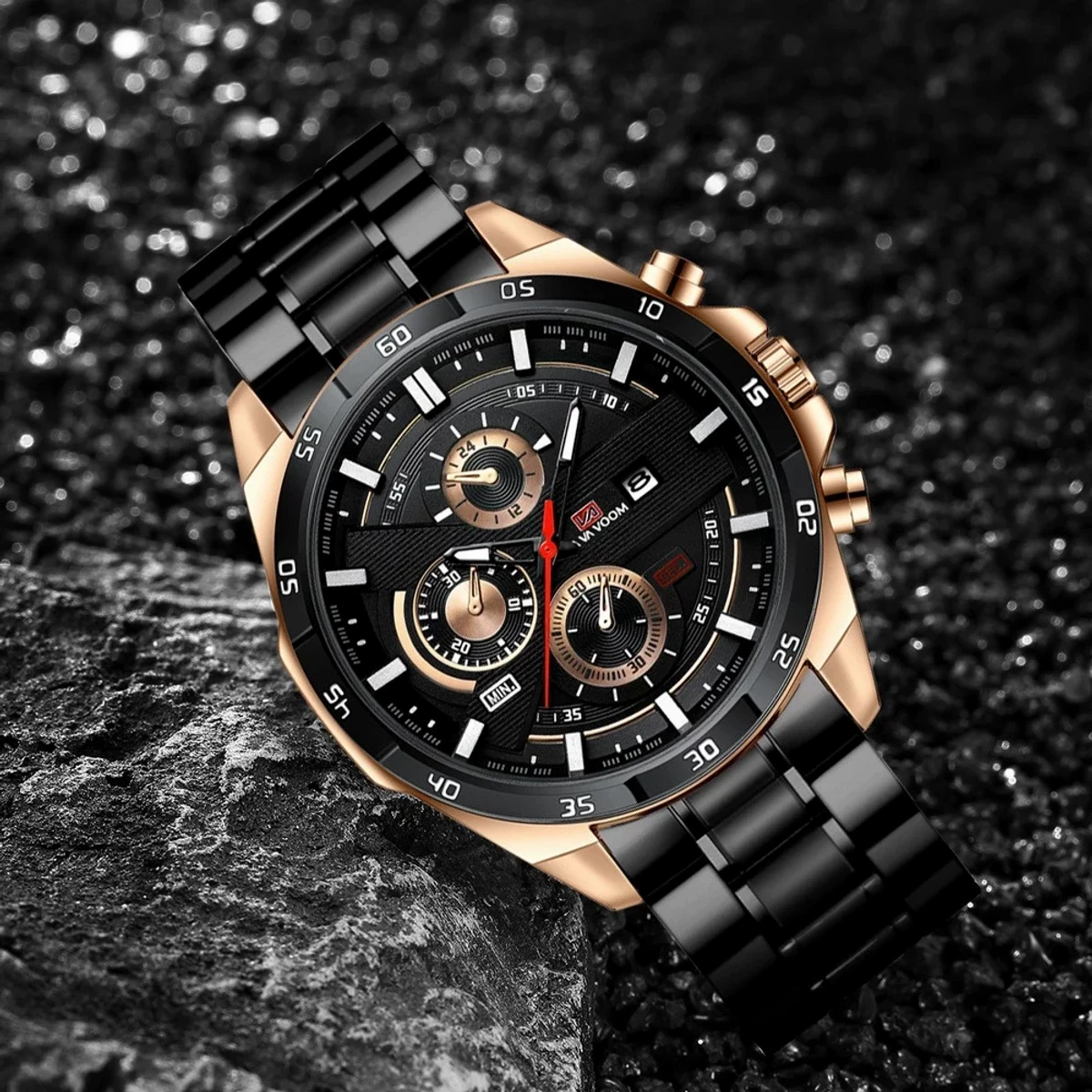 Luxury Top Brand Men VA VA VOOM Fashion Design Men's Watches Branded Casual Sports Stainless Watches Men Steel Waterproof Quartz Calendar Watches -   VAVABOOM NEW FULL BLACK COOLER WATCH