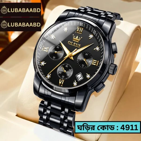 OLEVS MODEL 2858 Watch for Men Stainless Steel Watches - 2858 Full BLACK COOLER WATCH - MAN WATCH + এক পিস ব্যাটারি ফ্রি।