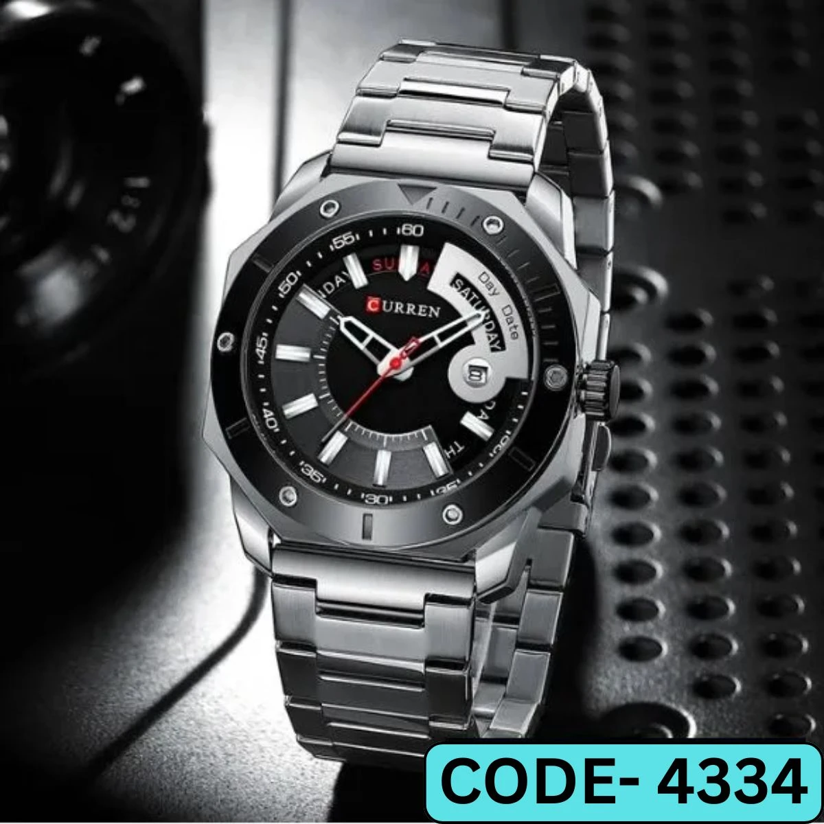 CURREN WATCH MODEL 8344 SILVER CHAIN DIAL BLACK FOR MAN + এক পিস ব্যাটারি ফ্রি