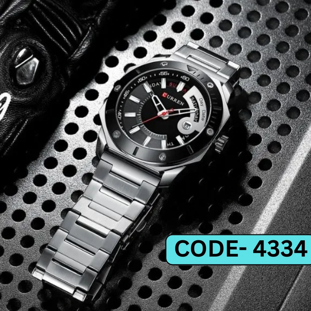 CURREN WATCH MODEL 8344 SILVER CHAIN DIAL BLACK FOR MAN + এক পিস ব্যাটারি ফ্রি