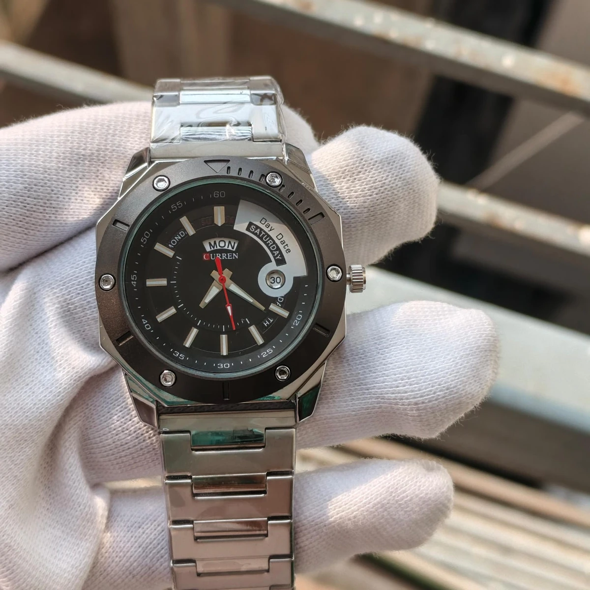 CURREN WATCH MODEL 8344 SILVER CHAIN DIAL BLACK FOR MAN + এক পিস ব্যাটারি ফ্রি