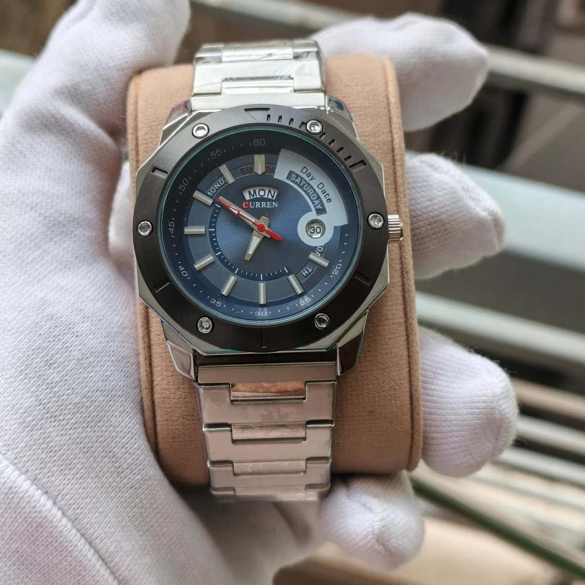 CURREN WATCH MODEL 8344 SILVER CHAIN DIAL BLUE FOR MAN + এক পিস ব্যাটারি ফ্রি।