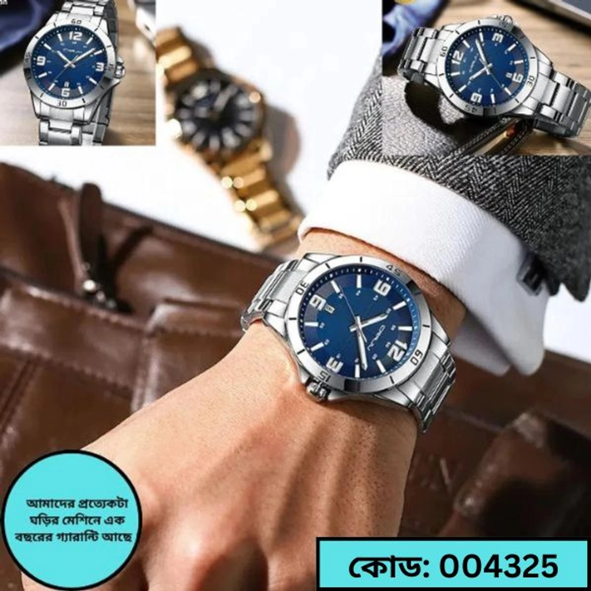 CRRJU MODEL 5003 Man’s Premium Quality Watch Silver Chain Dial Blue Cooler Man Watch date shoho