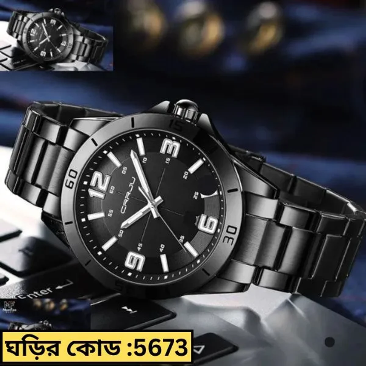 CRRJU MODEL 5003 Man’s Premium Quality Watch Full Black Cooler Man Watch CODE -5673